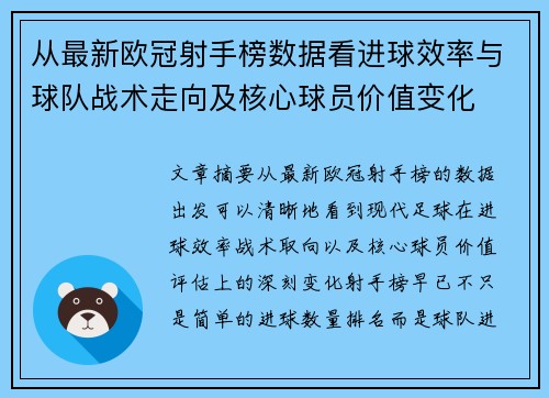 从最新欧冠射手榜数据看进球效率与球队战术走向及核心球员价值变化